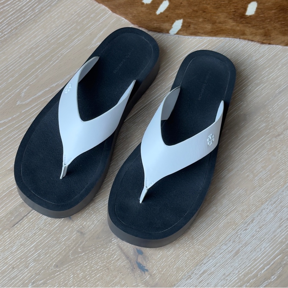 Tory Burch Black and White Flip Flops